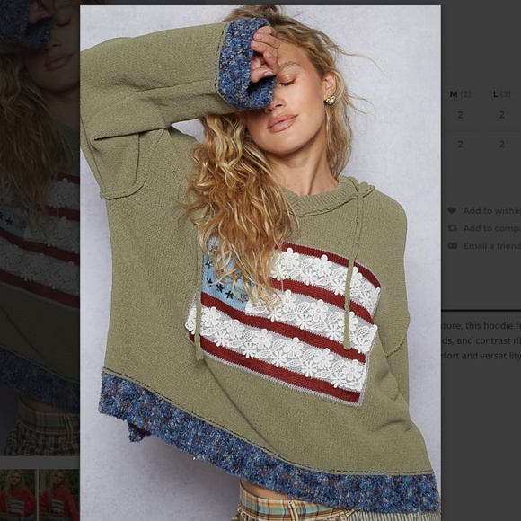 POL “ Sage “ POL Chenille Hoodie Sweater with Flag Detail 36 - Picture 1 of 6